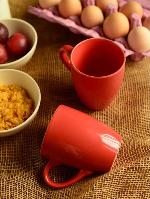Red Ceramic Coffee Mugs- Set Of 2 - Habitation