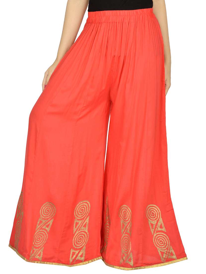 peach printed flared palazzo - 14657534 -  Standard Image - 1