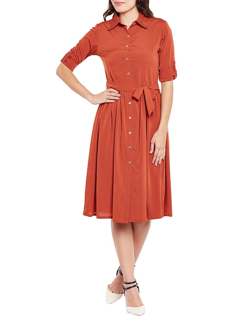orange solid shirt dress - 14657863 -  Zoom Image - 0