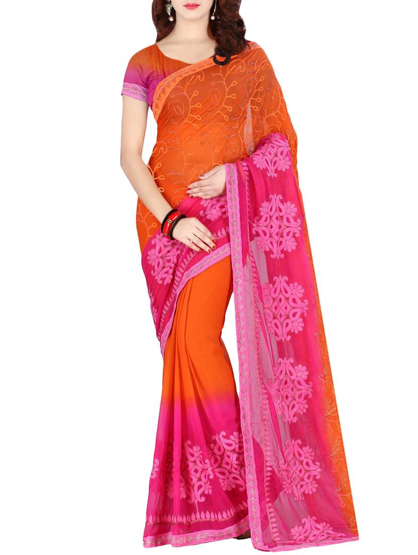 orange embroidered saree with blouse