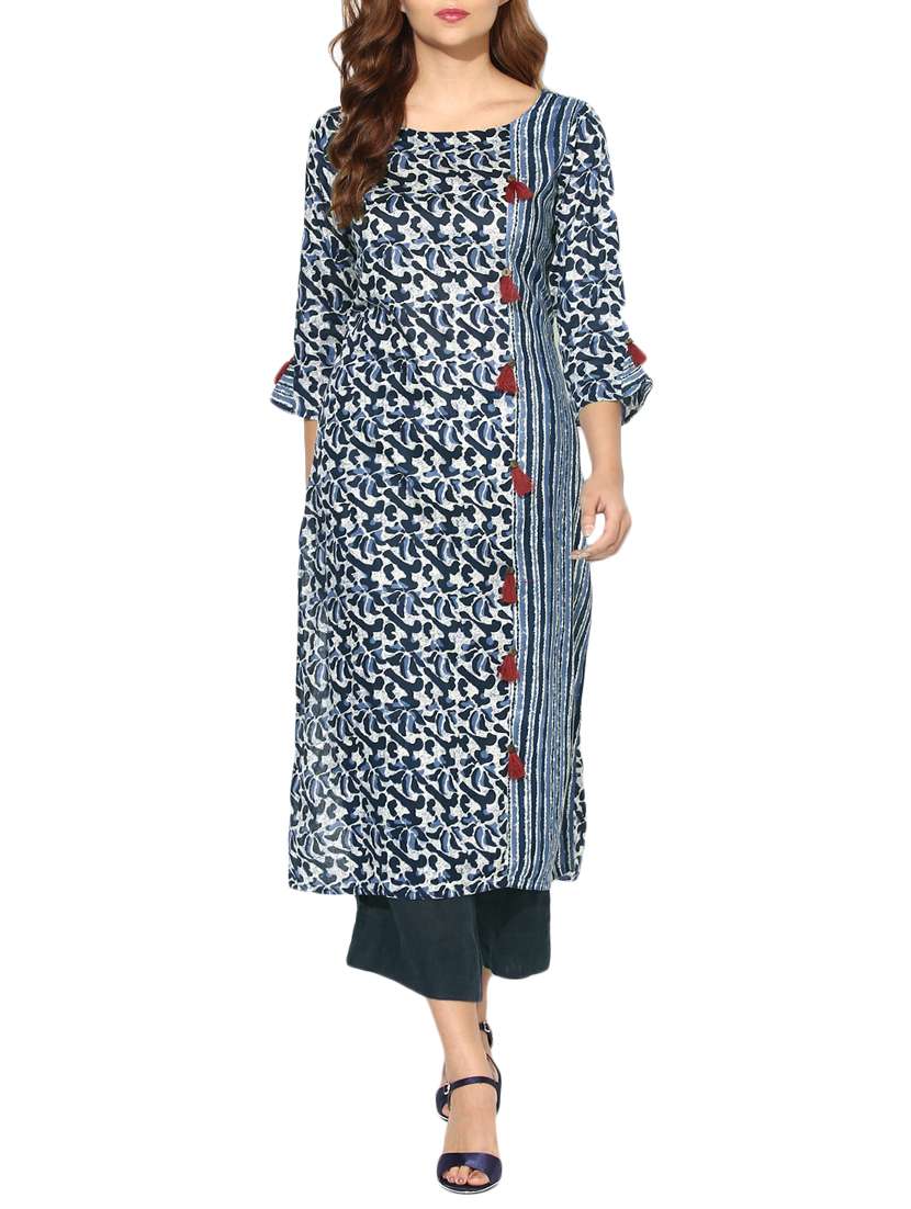 blue cotton straight indigo kurta