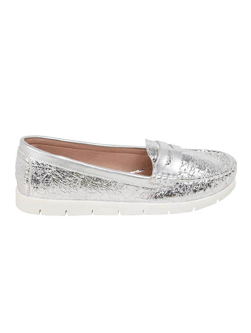 silver pu slip on loafers - 14664366 -  Standard Image - 1