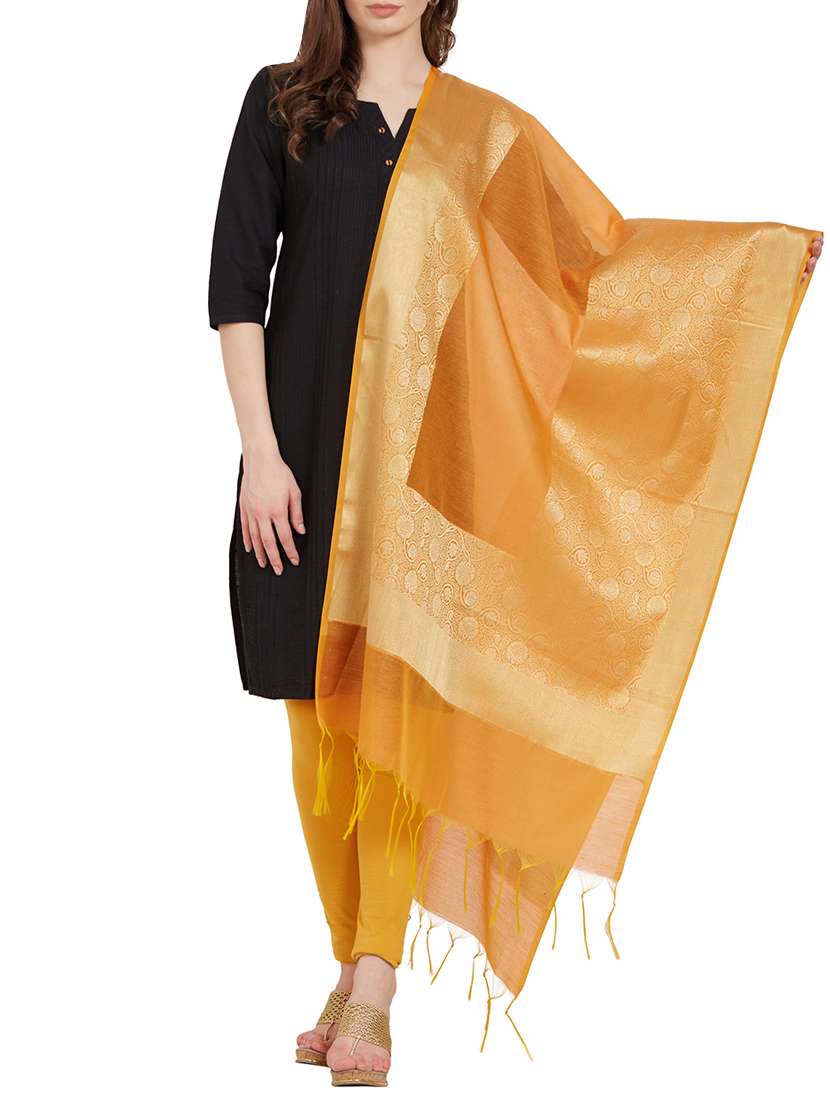 orange chanderi woven dupatta