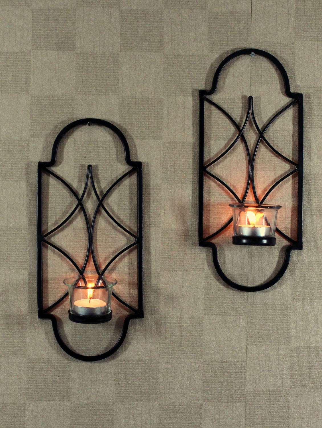 7" wall sconce with 2 transparent glass cup holder and bonus tea light candles (set of 2 )