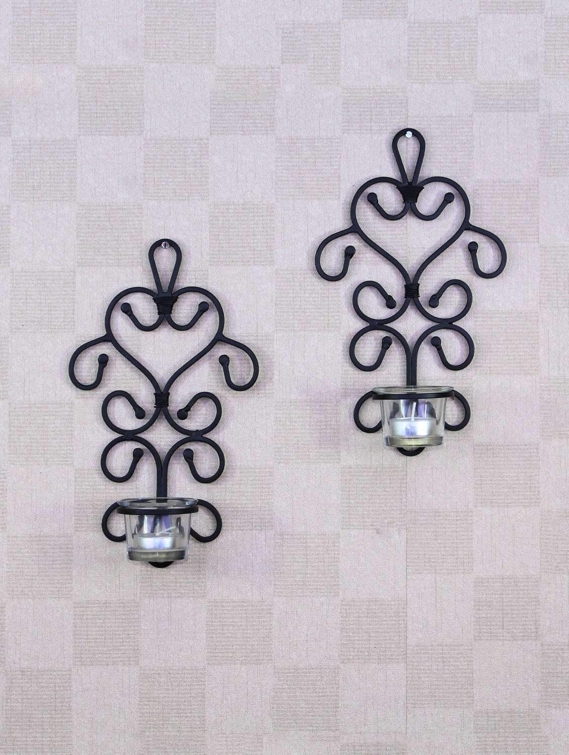 wall sconce with 2 transparence glass cup holder and bonus tea light candles ( set of 2 )