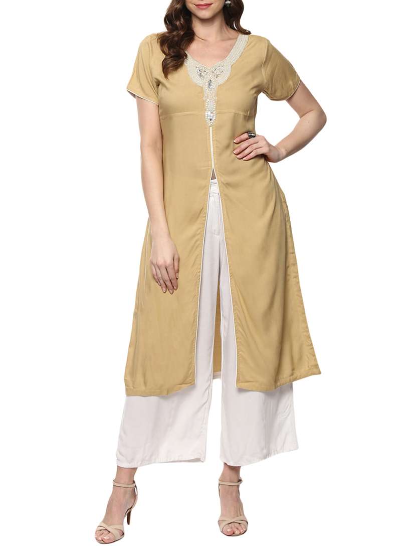 beige rayon high slit  kurta