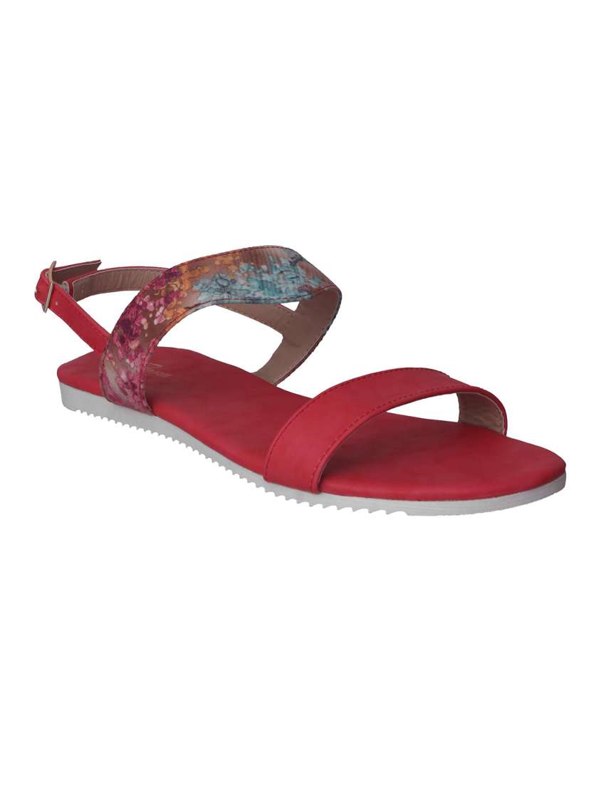 red faux leather back strap sandals