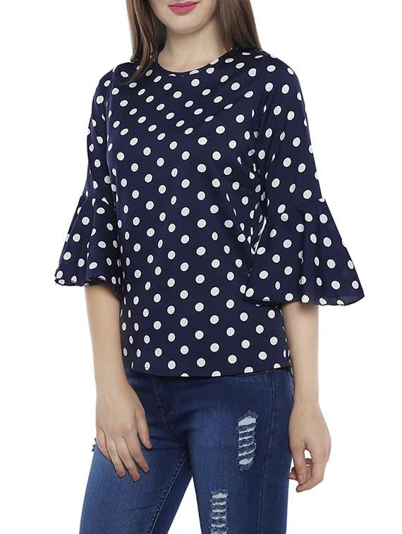 Navy blue bell sleeved top - 14669183 -  Standard Image - 1