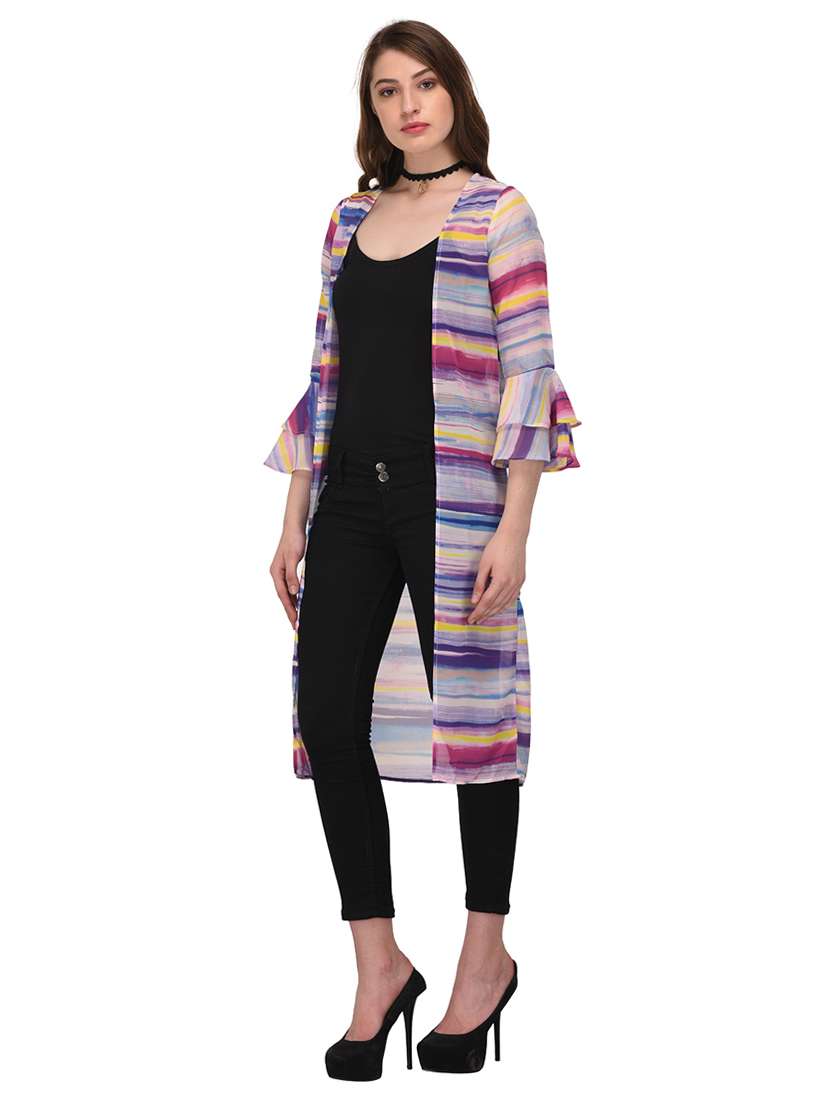 purple striped printed shrug - 14677885 -  Standard Image - 1