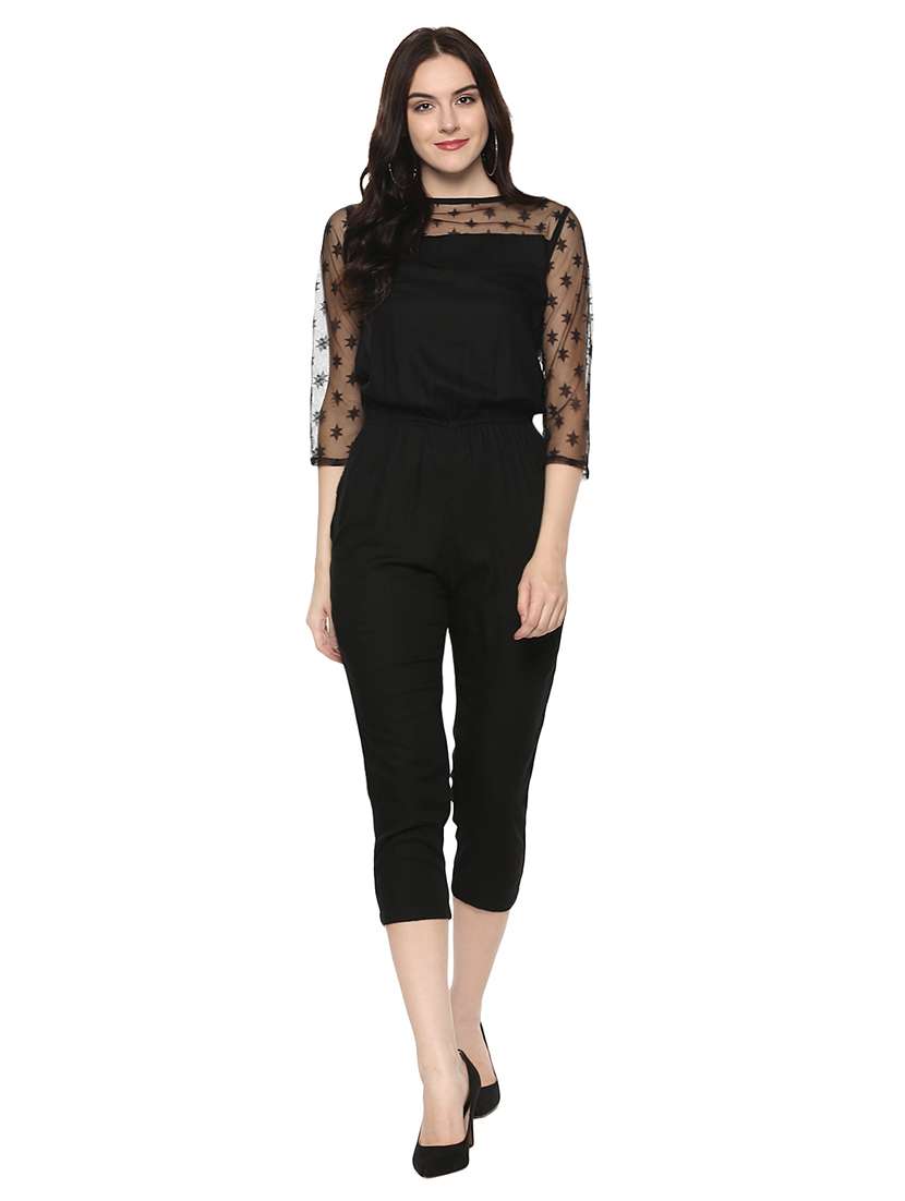 boat neck lace detail jumpsuit 