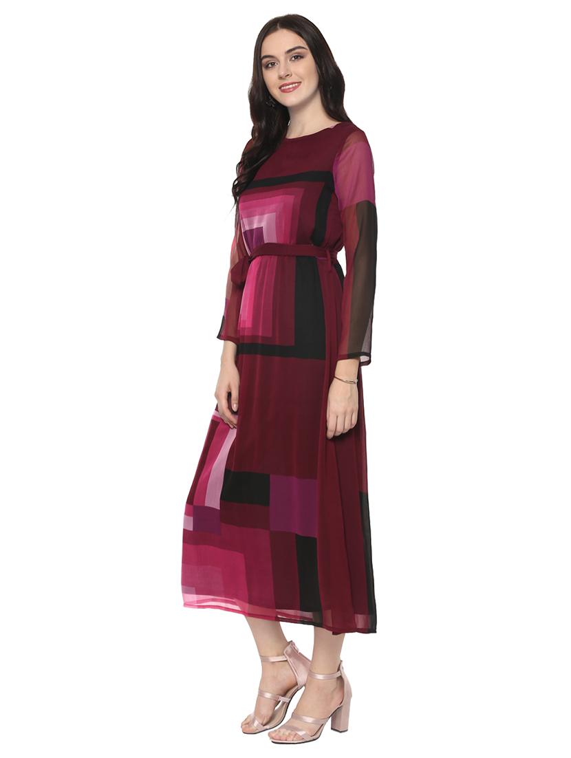 maroon & pink belted dress - 14679317 -  Standard Image - 1