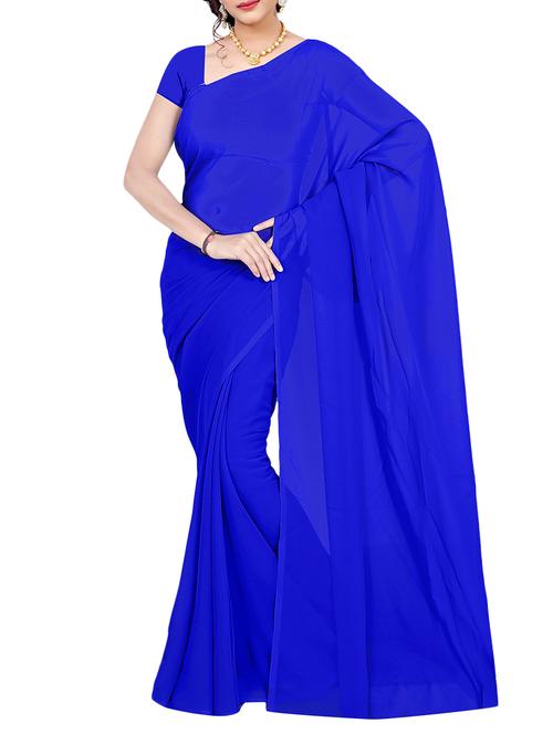 women's solid blue colored saree with blouse - 14681417 -  Standard Image - 0