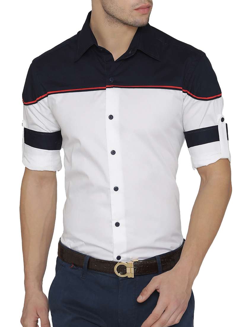 white color block casual shirt
