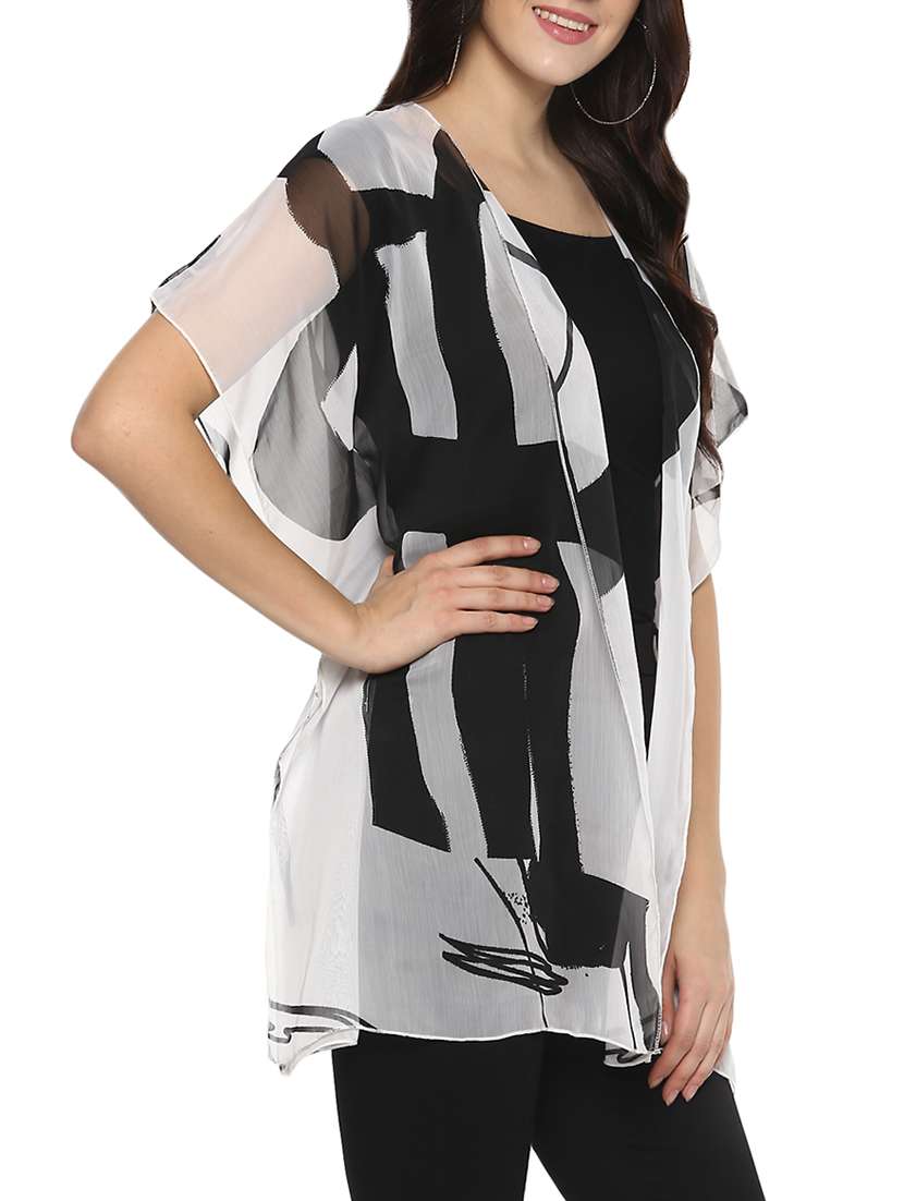 black printed georgette shrug - 14685843 -  Standard Image - 1