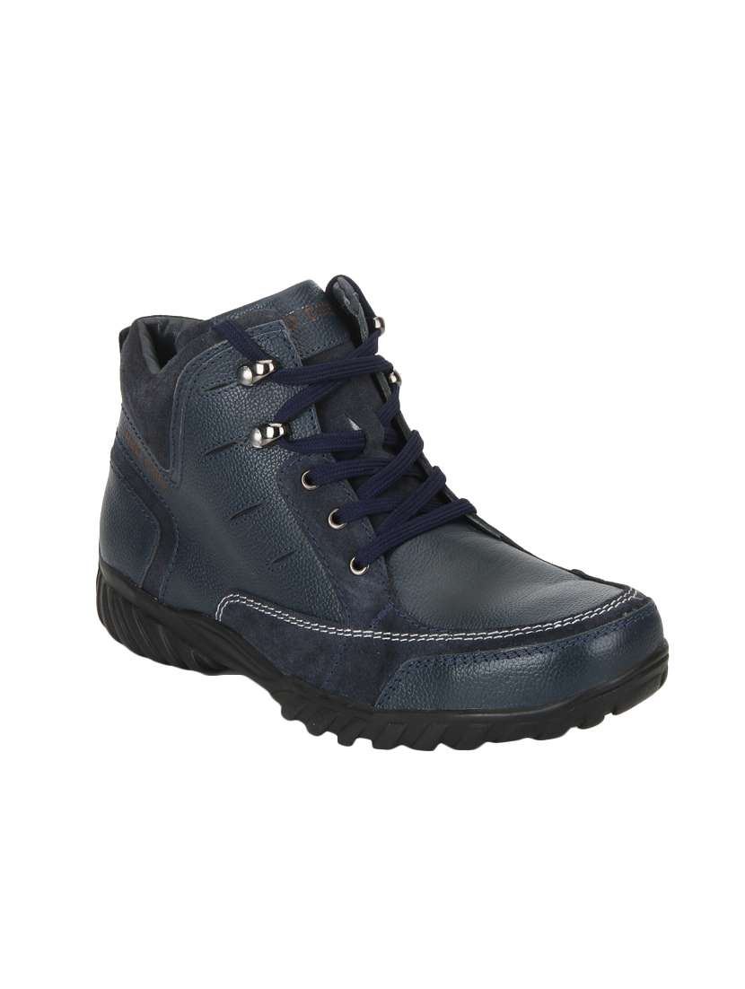 blue leather low ankle boot