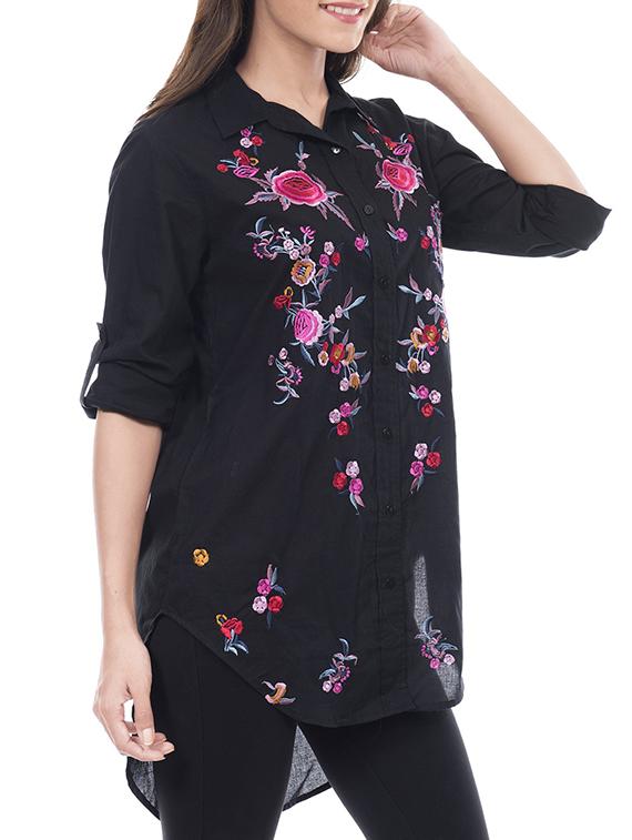 amadore black cotton embroidered tunic - 14712011 -  Standard Image - 1