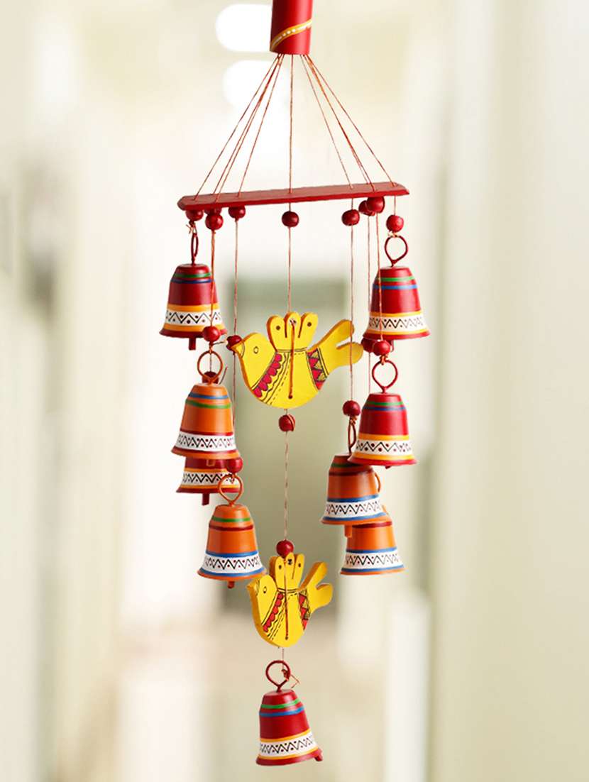 hand-painted decorative hanging bells wind chime in metal & wood