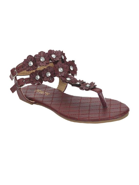 maroon leatherette ankle strap sandals