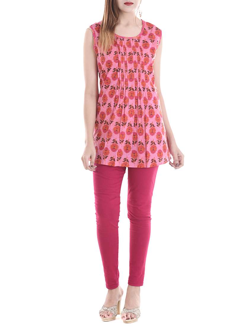 pink color  cotton a-line kurti