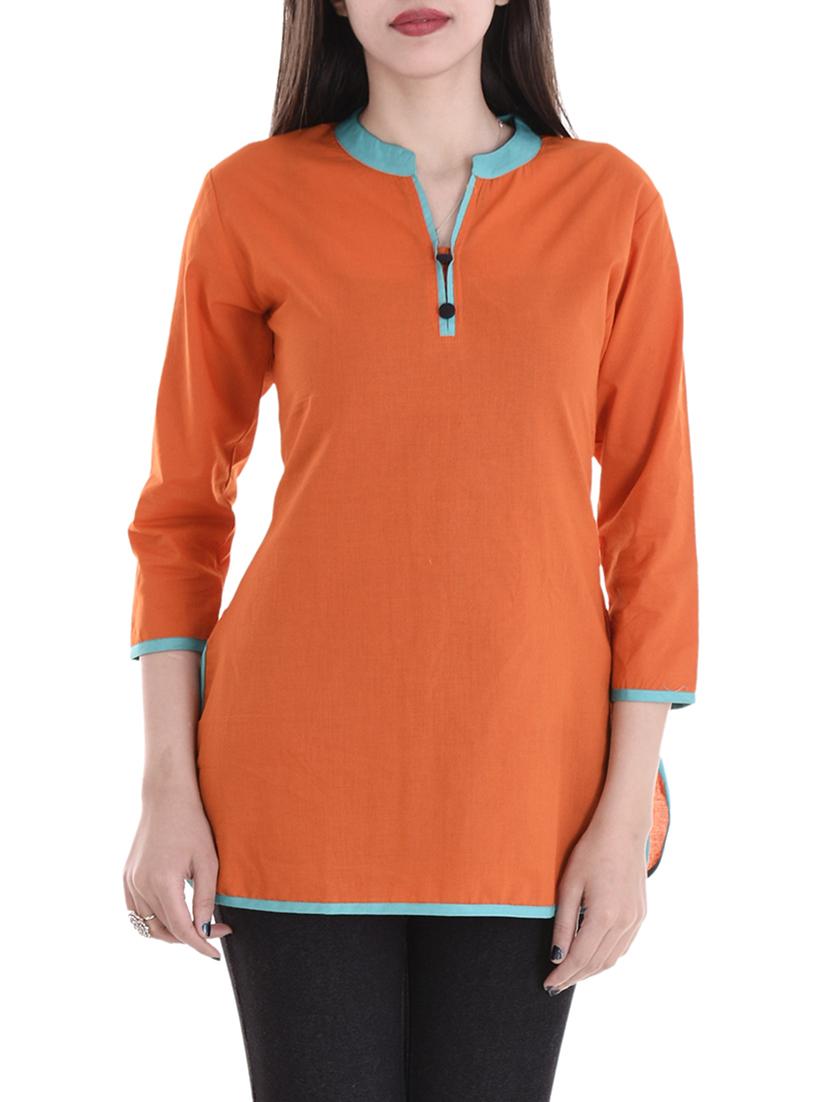 orange cotton straight kurti - 14717052 -  Zoom Image - 0