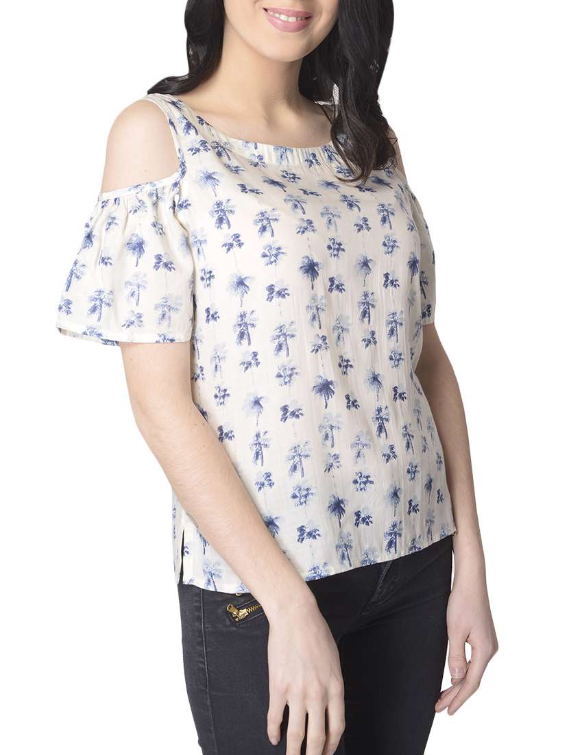 white colored printed top