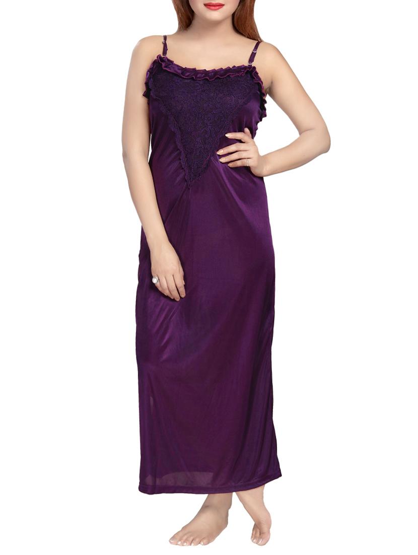 purple lace detail solid sleepwear robe set - 14721552 - Standard Image - 4