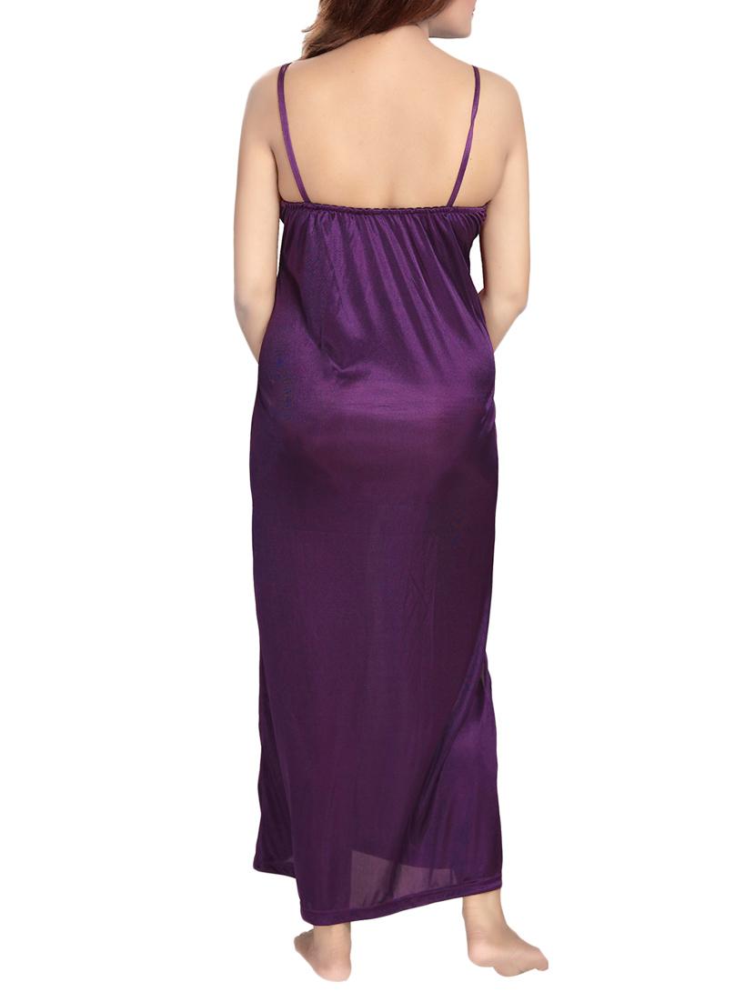 purple lace detail solid sleepwear robe set - 14721552 - Standard Image - 6