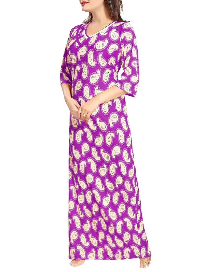 purple satin nightwear gown - 14721582 - Standard Image - 1