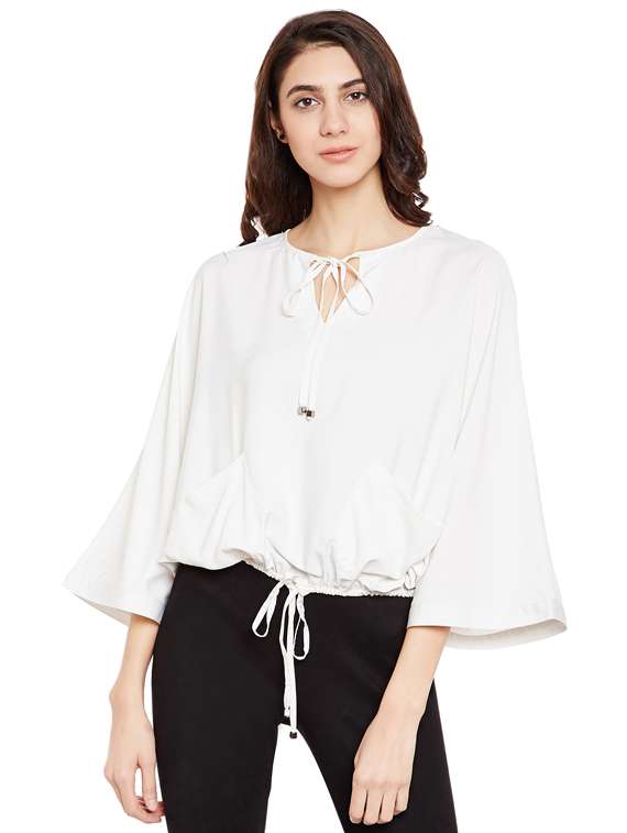 white solid blouson top