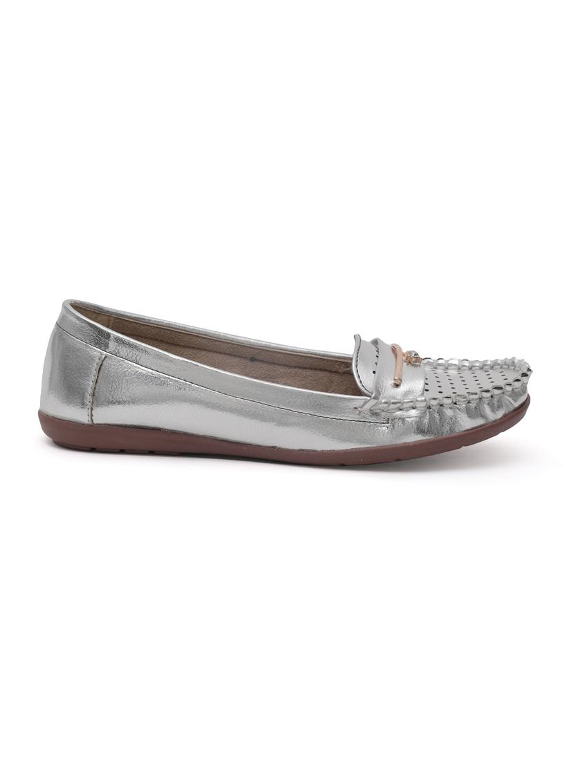 silver faux leather slip on loafers - 14732100 - Standard Image - 1