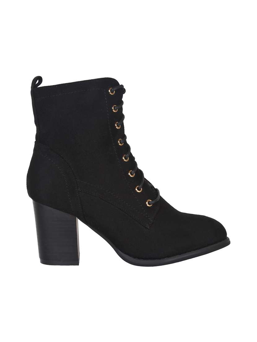 black faux leather ankle boot
