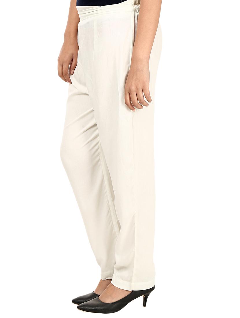 white rayon flat front trouser - 14734091 - Standard Image - 1