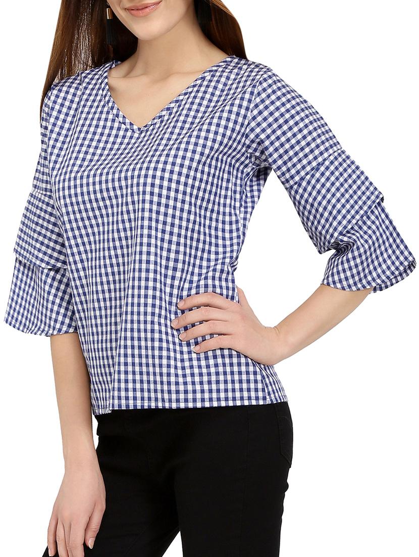 v-neck bell sleeved gingham top - 14736800 -  Standard Image - 1