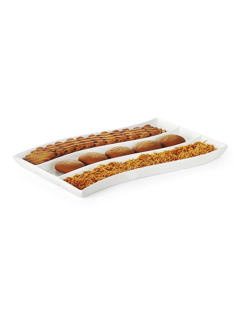 durable porcelain biscuit tray 3 partition small