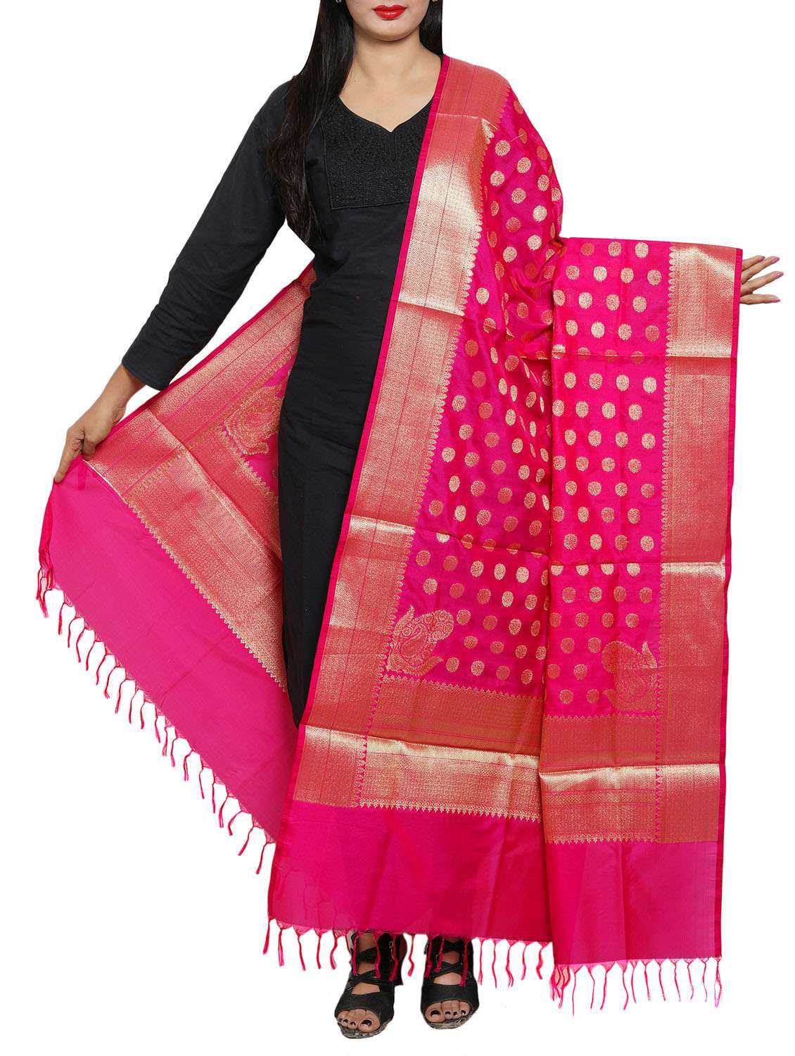 pink art silk dupatta
