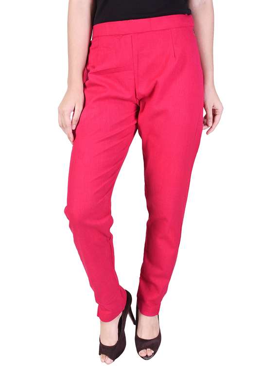 pink cotton flat front trouser