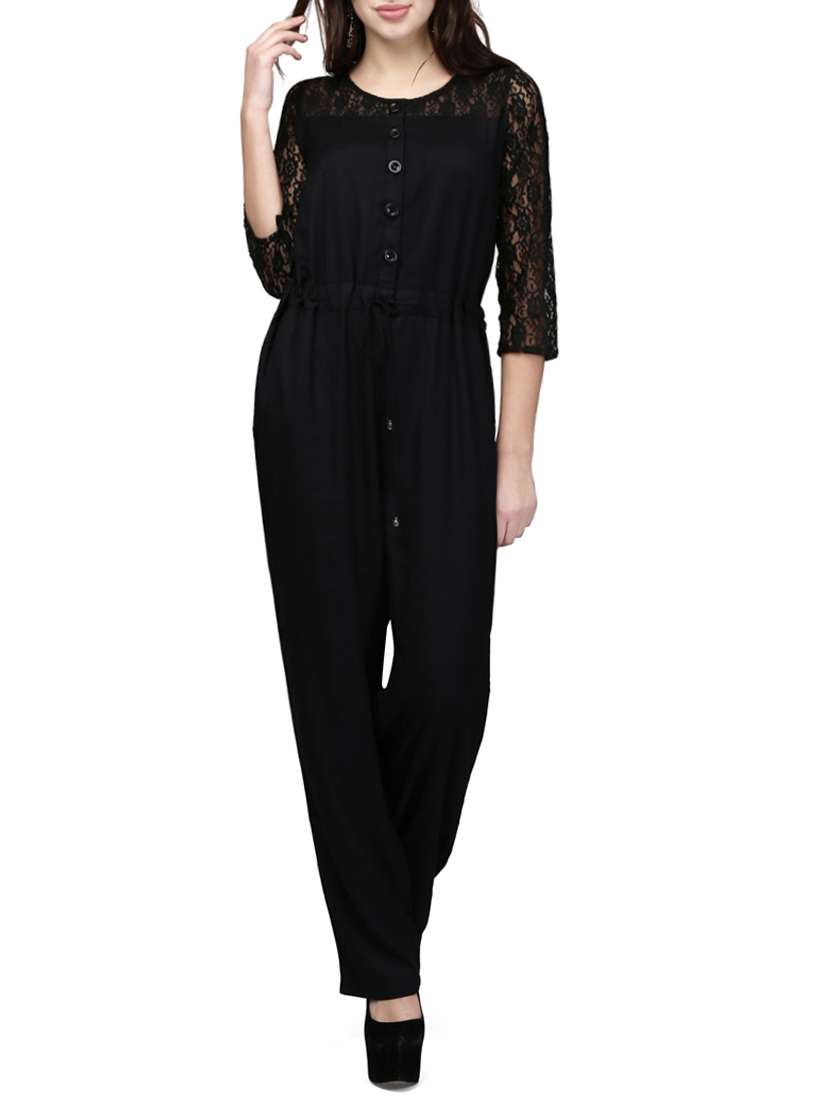 laced panel full leg jumpsuit