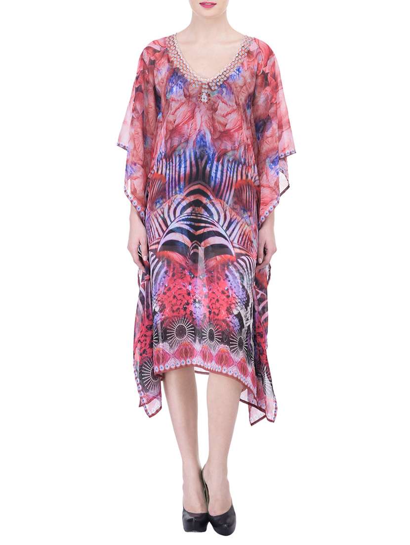 pink relaxed fit printed kaftan dress