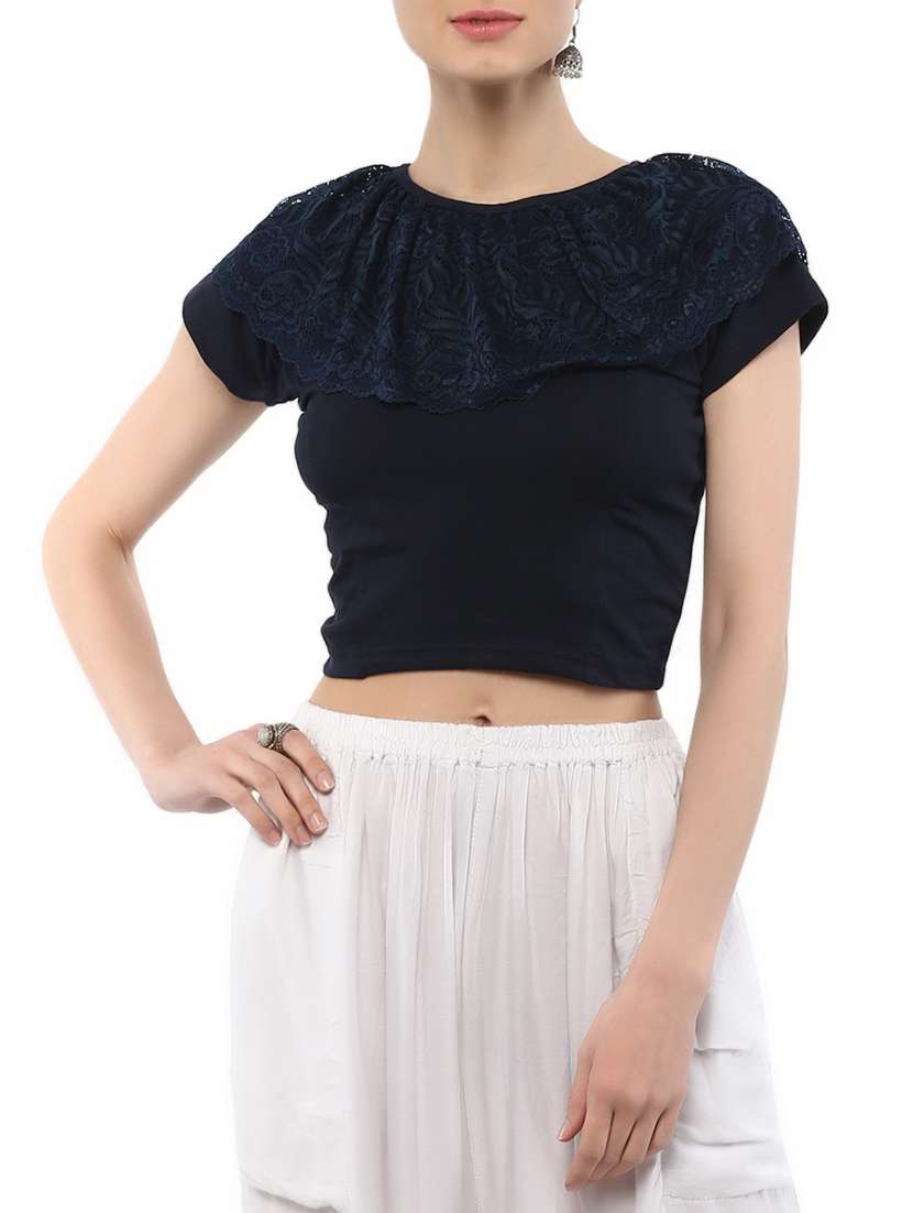 blue cotton lycra solid blouse