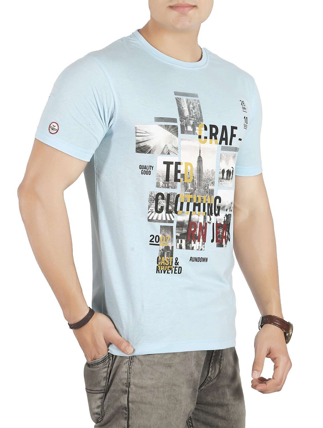 light blue cotton front print tshirt - 14751078 -  Standard Image - 1