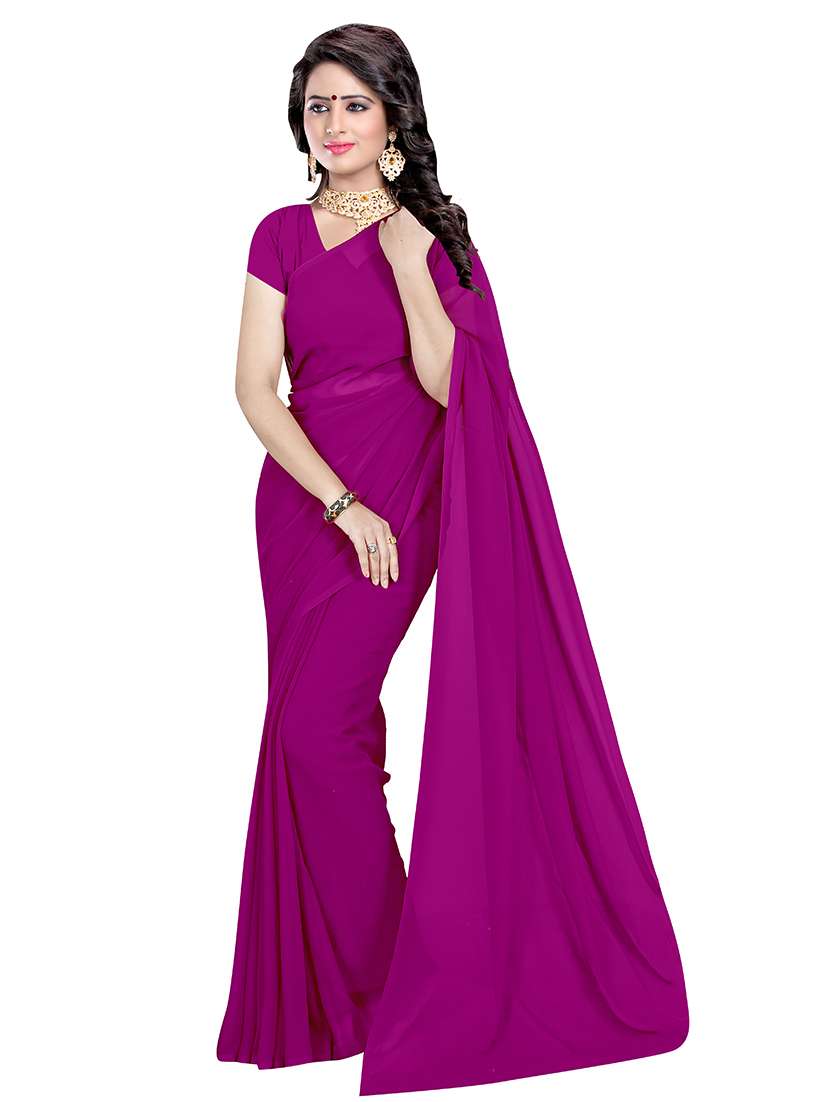 women's solid purple colored saree with blouse