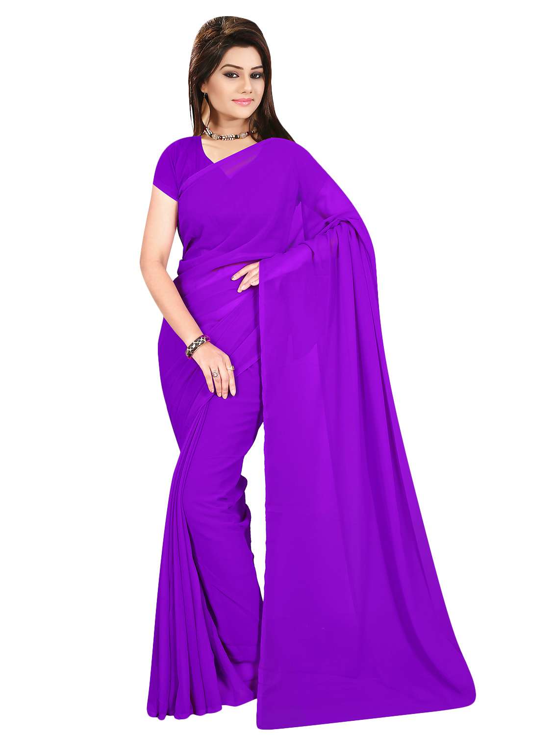 women's solid purple colored saree with blouse