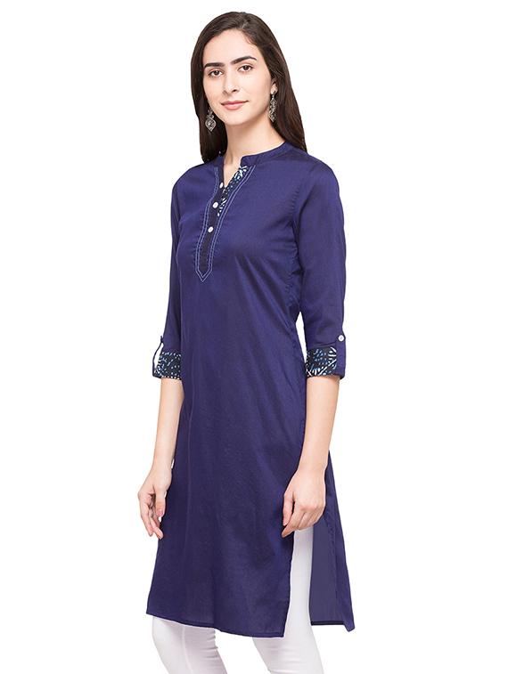 blue synthetic straight kurta - 14758051 - Standard Image - 1