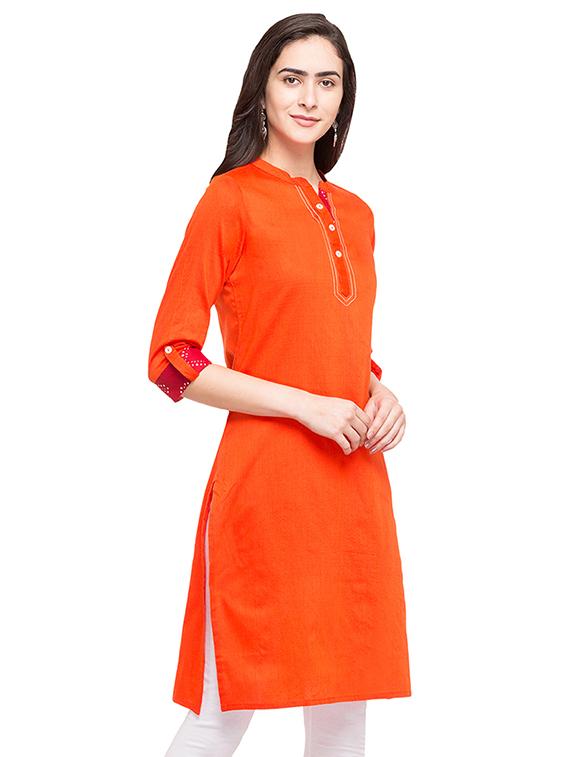 orange synthetic solid kurta - 14758052 - Standard Image - 1