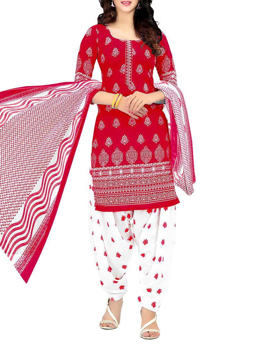 red patiyala unstitched suit