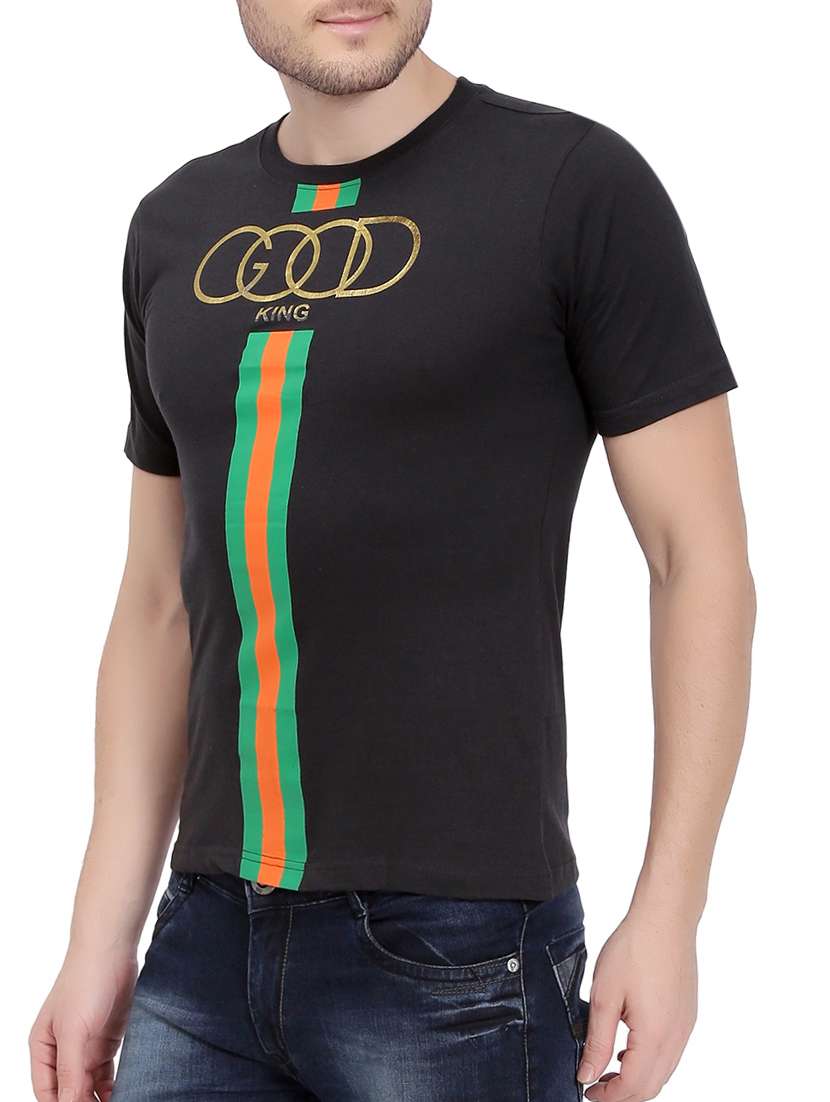 black cotton front print tshirt - 14762061 -  Standard Image - 1