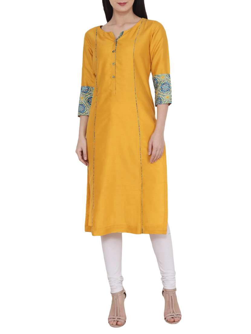 yellow silk straight kurta