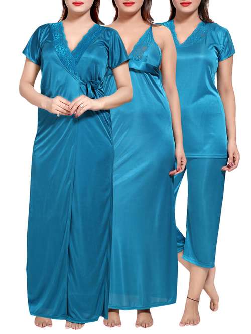 blue solid sleepwear robe set - 14762676 -  Standard Image - 0