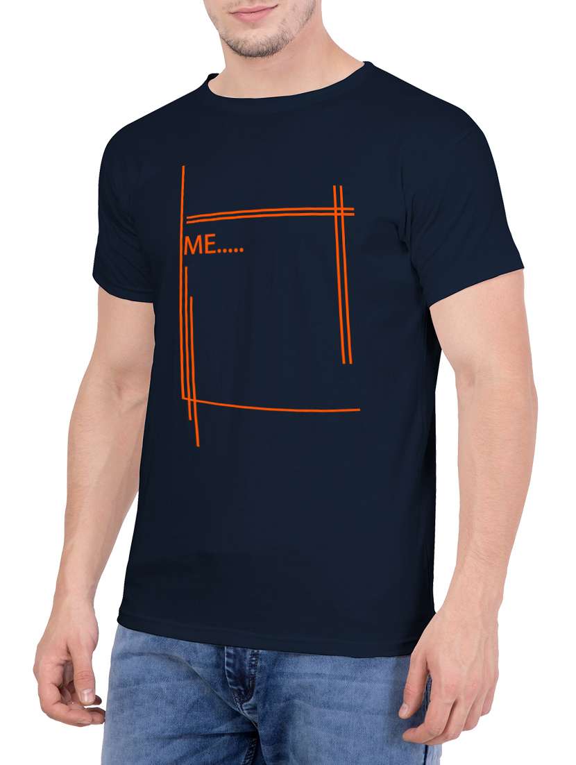 navy blue cotton chest print tshirt - 14763403 -  Standard Image - 1