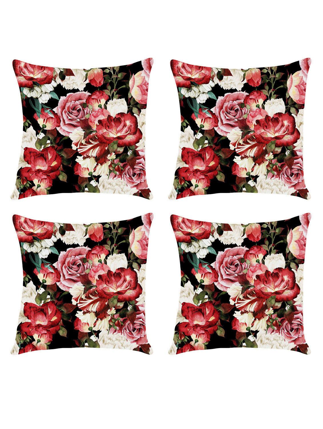 digital printed cushion cover with flower design set of 4